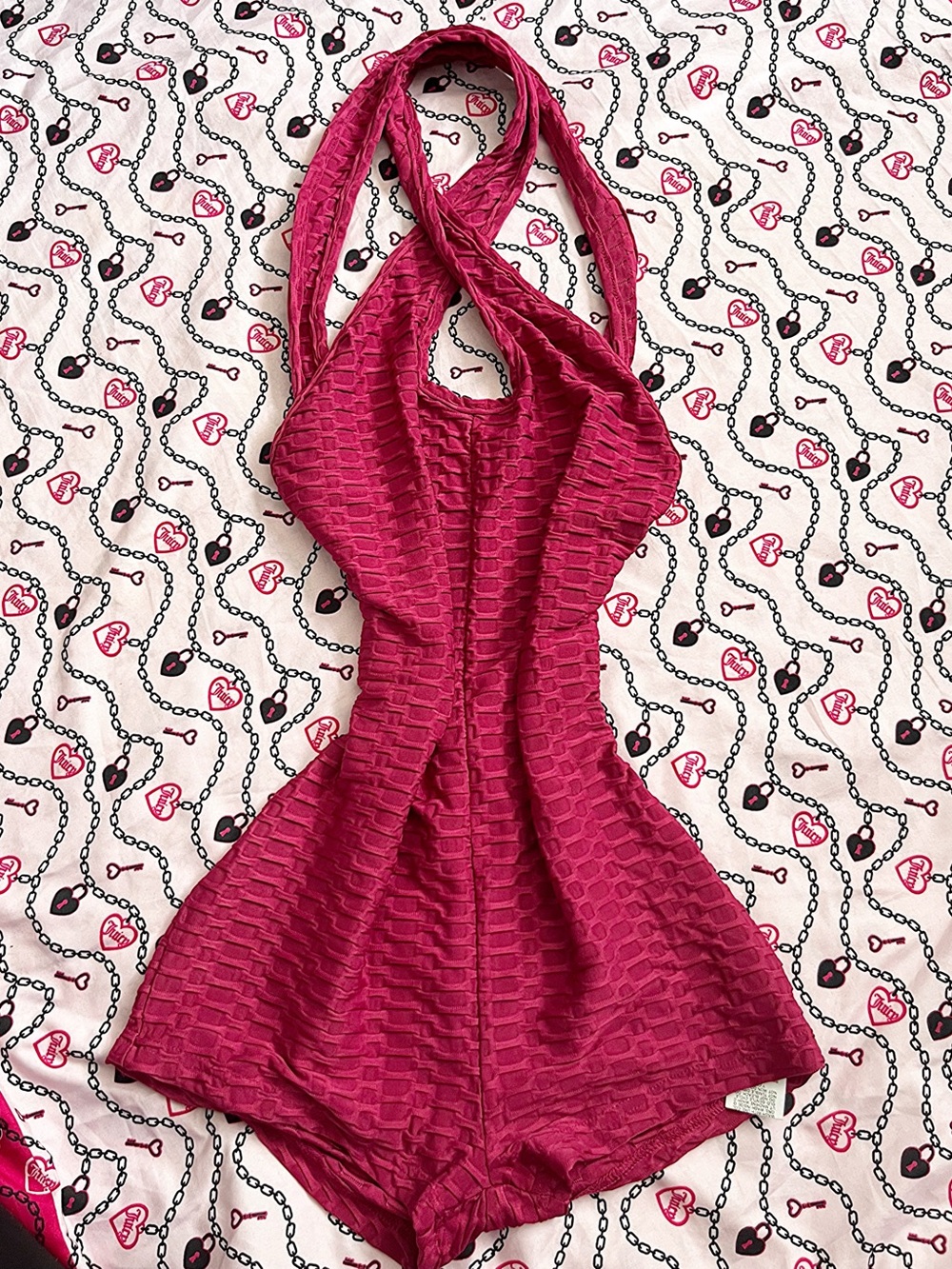 Fuchsia Textured Halter Romper